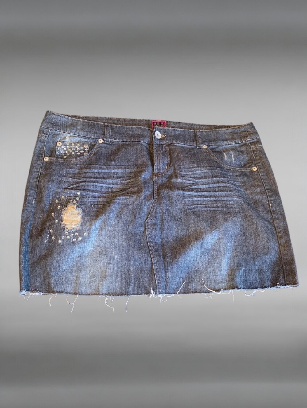 Y2K Vinatge Torrid Blue Distressed Denim Mini Skirt with Sequence Details